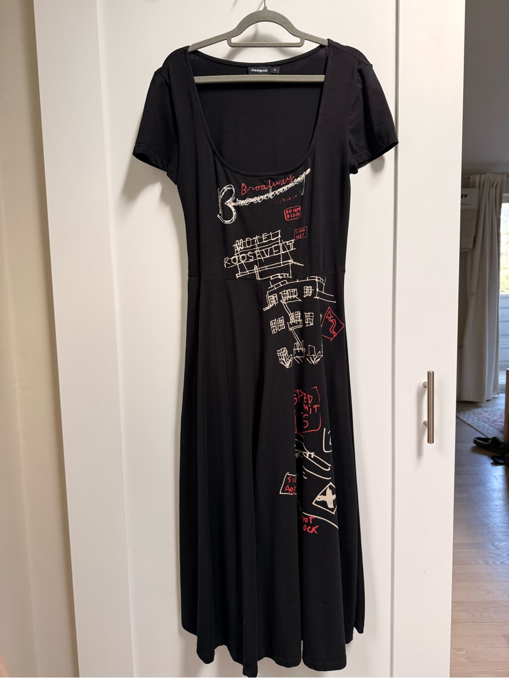 Desigual Black Midi Dress With White & Red Graphic